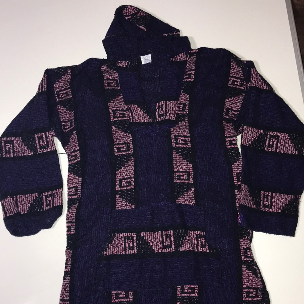 Mexport Poncho Vintage Original Hoodie Made in Mexico Size L Purple Pink Black